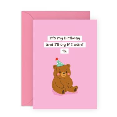 Imagem de CENTRAL 23 Cartão de aniversário de urso - "It's My Birthday And I'll Cry If I Want To" - Cartão de trocadilho engraçado com animais fofos para crianças, meninos, meninas, homens, mulheres, amigos