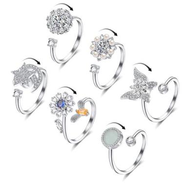 Imagem de Anéis de ansiedade Honsny banhados a ouro 14K para mulheres, conjunto 