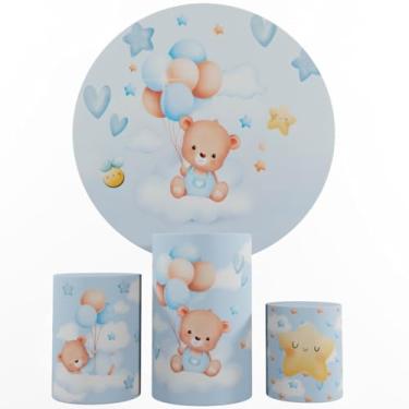 Imagem de Kit Decoração Festa, Painel Ursinhos + Trio Capas De Cilindros (Céu Azul 01)