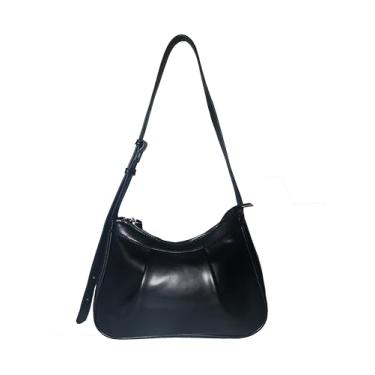 Imagem de Bolsa de ombro pequena clássica de couro sintético, bolsa axila, bolsa Hobo feminina plissada, preta