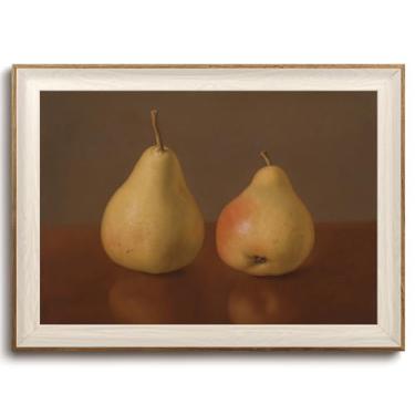 Imagem de KISSFOX Arte de parede emoldurada vintage outono peras arte de parede amarelo natureza morta frutas arte para sala de estar quarto banheiro cozinha 40,6 x 61 cm