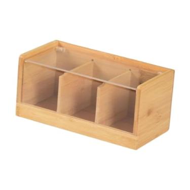 Imagem de KiBcsLic Organizador de saquinhos de chá de bambu com compartimentos, suporte de saquinhos de chá simples e leve para mesa, para loja, restaurante, casa de, 3 Grades