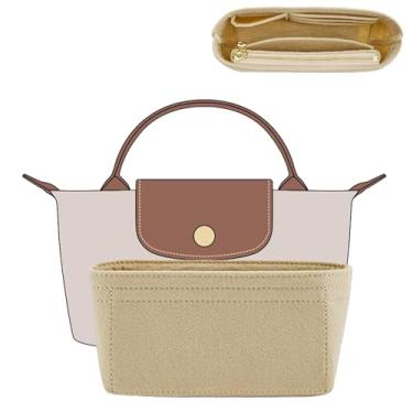 Imagem de Doxo Organizador de bolsa para Longchamp Le Pliage XS, bolsa organizadora de feltro premium com 7 compartimentos e bolso com zíper (bege, mini)