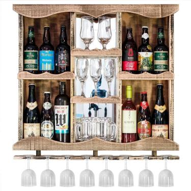 Imagem de Barzinho Adega Em Madeira Com Espelho E Porta Taças- Rústico