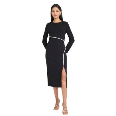 Imagem de Donna Morgan Vestidos midi femininos de manga comprida e gola redonda para convidados de casamento, Preto/Marfim, 34