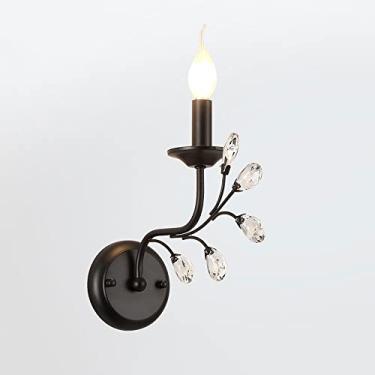 Imagem de Luminária de parede de cristal moderna, luminária de parede com acabamento em preto fosco, luminária de parede interna, luminárias de cabeceira para quarto, decoração de sala de estar, lumin