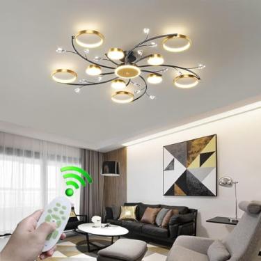 Imagem de Luminária de teto LED para sala de estar, de alumínio, moderna, com controle remoto, regulável, cristal, criativa, 110W, luz de teto, abajur de acrílico, lustre adequado para restaurante, es