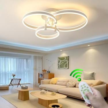 Imagem de Luminária de teto LED moderna 117W Luminária de teto regulável com controle remoto 3 anéis Luzes de teto embutidas Lustre de metal preto LED para sala de estar Quarto Cozinha Luminária (Bran
