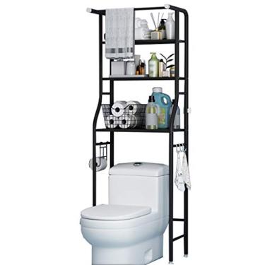 Imagem de Estruturas de armazenamento de lavadora para piso de vaso sanitário Rack de armazenamento de 3 prateleiras acima do vaso sanitário, com haste suspensa, organizador de armazenamento de banheiro, econ