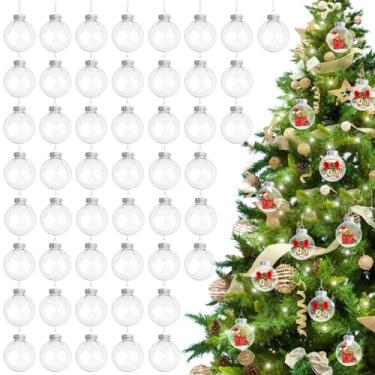 Imagem de 60 bolas de plástico transparente preenchíveis de Natal com tampa e corda, bolas suspensas de 5 cm para decoração de Natal para artesanato DIY, decoração de árvore de Natal, festa de casamento