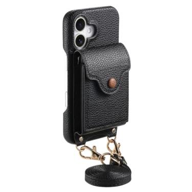 Imagem de POYUFRG Capa transversal para iPhone 17 Pro Max/17 Pro/17 Air/17, capa carteira de órgão com porta-cartões e espelho de maquiagem elegante capa de couro, preta, 17 ProMax