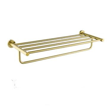 Imagem de Acessórios de banheiro dourado escovado, toalheiro, escova de vaso sanitário, suporte de papel, gancho de barra de toalha, saboneteira, prateleira de parede, saboneteira (suporte para buchas)