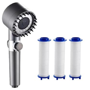 Imagem de Chuveiro de 4 modos Chuveiro de alta pressão Cabeça de chuveiro de massagem de água com elemento de filtro Acessórios de banheiro, chuveiro e 3 filtros