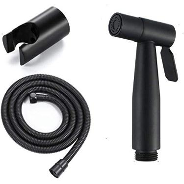Imagem de MINJING Kit de ducha de pulverizador de bidê de chuveiro portátil para vaso sanitário - Conjunto de pistola de pulverização de vaso sanitário preto de aço inoxidável para lavagem feminina tubo de