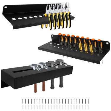 Imagem de Organizador de chave de fenda de 3 peças, suporte de ferramentas manuais, suporte de metal para alicates, suporte de martelo para economia de espaço, fácil de usar para oficina de garagem, bancada de