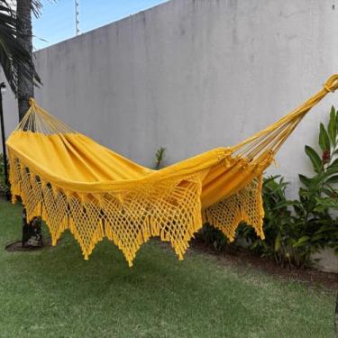 Imagem de Rede de Descanso Reforçada Casal King - Gigante, Manual Artesanal e Conforto Premium para Sua Varanda(Amarelo Lisa)