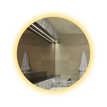 Imagem de Espelho de maquilhagem para montagem na parede espelho de maquilhagem espelho de parede grande espelho redondo para salas de estar/casa de banho com interruptor de toque filme anti-embaçamento