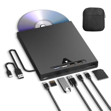 Imagem de Unidade Blu Ray externa para laptop, 7 em 1, suporta discos de leitura/gravação de 100 G, unidade de Blu-Ray externa portátil para PC com USB 3.0 Tipo-C, gravador Blu-Ray 3D com bolsa para Windows