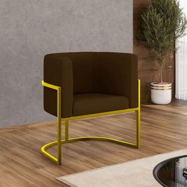 Imagem de Poltrona Corino Decorativa Lua Recepção Base Ferro Gold