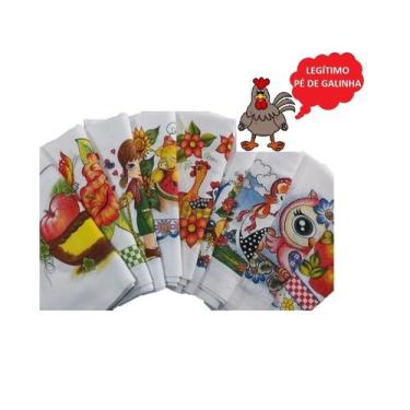 Imagem de Pano De Prato Pé De Galinha Grande Estampado Kit 3 Unidades - Sacaria 