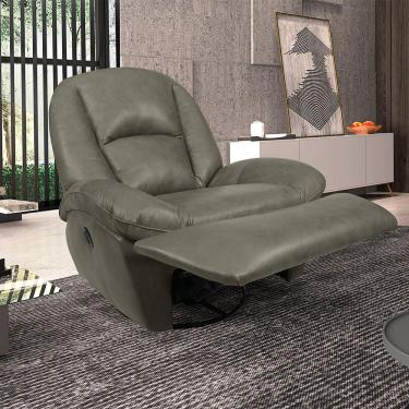 Imagem de Poltrona do Papai Sala de Cinema Carrie Reclinável Retrátil Manual Glider Giratória Couro Chumbo Manchado G40 - Gran Belo