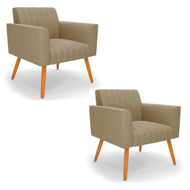 Imagem de Kit 2 Poltronas Viena Gomada Suede Marrom Rato Pés Palito Castanho - D'Rossi