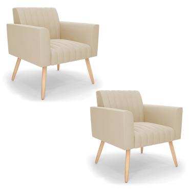 Imagem de Kit 2 Poltronas Viena Gomada Suede Bege Pés Palito Natural - D'Rossi