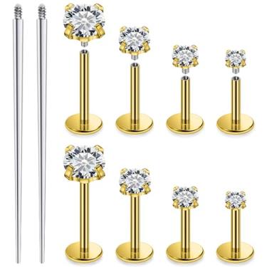 Imagem de Xnsjeyy Brincos de nariz 14G 16G com rosca interna e costas planas 316L aço cirúrgico tragus para frente hélice concha cartilagem lóbulo brincos stud medusa labret monroe piercing de lábio joias para