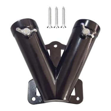 Imagem de WeiLaiKeQi Suporte para mastro de bandeira com furo duplo, suporte de montagem estável e resistente, de bandeira de metal para jardins, cercas e varandas