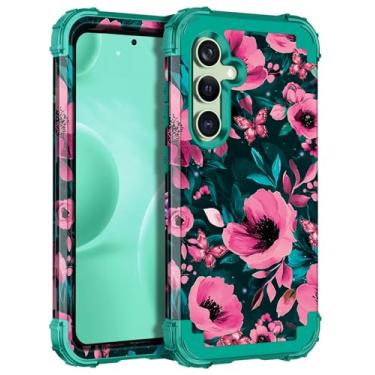 Imagem de Miqala Capa para Galaxy S24 5G, que brilha no escuro, três camadas, resistente, à prova de choque, amortecedor de plástico rígido + capa protetora de silicone macio para Samsung Galaxy S24 5G, verde e