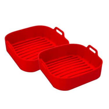 Imagem de Kit 2 Forma de Silicone Air Fryer Grande 20cm Assadeira Fritadeira Quadrada Antiaderente Reutilizável Resistente Altas Temperaturas Livre de BPA(KIT2-VERMELHO)