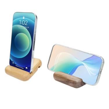 Imagem de Sierghu 2 peças de suporte de telefone de madeira, suporte portátil para smartphone de mesa para escritório e casa, suporte de telefone para presente, compatível com iPhone e todos os telefones