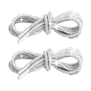Imagem de 2 peças de cadarços de strass para sapatos, cadarços brilhantes de cristal, corda metálica prateada com glitter para tênis, botas, moletons com capuz para festas, concertos, acessórios para festivais