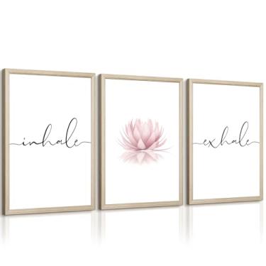 Imagem de Pennclys Inhale Exhale Arte de parede Zen Canvas Decor Yoga Lotus arte de parede calmante meditação arte rosa yoga poster imagens zen pintura para sala de estar quarto 40,6 x 61 centímetros madeira