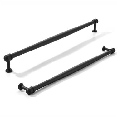 Imagem de khtumeware Pacote com 2 puxadores de armário preto fosco central de 12 polegadas (305 mm), alça sólida para armário de cozinha resistente, ferragens de armário para penteadeira, puxador de banheiro