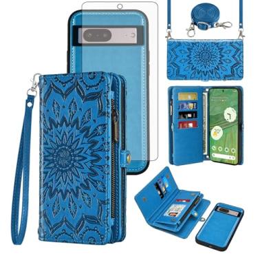Imagem de Asuwish Capa de celular para Google Pixel 7 5G com zíper carteira destacável com protetor de tela de vidro temperado, alça transversal mandala flor flip porta-cartões Pixel7 Pixle Seven 6.3 mulheres