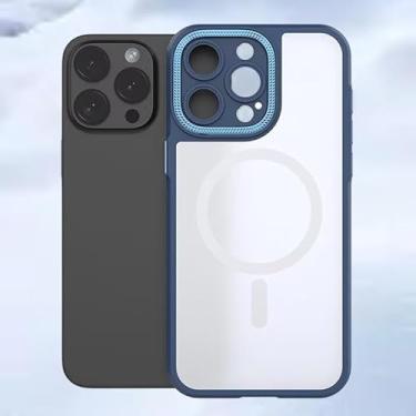 Imagem de Capa para celular IPhone16 Pro Max capa protetora com orifício magnético antiqueda capa azul