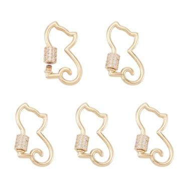 Imagem de Berloque de mosquetão com parafuso de gato, 5 peças, banhado a ouro 18 K, verdadeiro, latão, cristal, gatinho, gancho com clipe para colar faça você mesmo, bolsas, chaveiros, fabricação de joias, 25,5