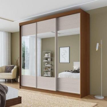 Imagem de Guarda-roupa Casal 3 Portas de Correr Ripadas com Espelho Samambaia Ca