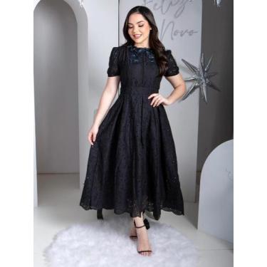 Imagem de Vestido Elegante Bordado de Festa Casamento Convidada com Manga Curta 