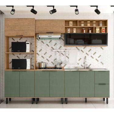 Imagem de Cozinha Completa 9 Portas 3 Gavetas 100% Mdf Mx Móveis Toscana - Freijó/Jade