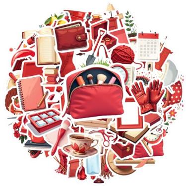 Imagem de 100 peças itens vermelhos objetos diários decoração de casa decalques graffiti à prova d'água grafite minimalista pacote de adesivos para notebook, bagagem, copo de telefone celular, faça você mesmo