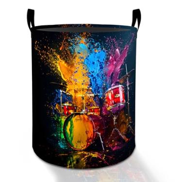 Imagem de Cesto de roupa suja para meninos, meninas, crianças e adultos, caixa de armazenamento de roupas Oxford dobrável à prova d'água, organizador de arte musical com respingos de tinta colorida para quarto