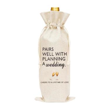 Imagem de Sudaporn Saco de vinho, presentes de noivado para casais, bolsa de champanhe, presentes para recém-casados, bem com planejamento de casamento, lua de mel, presentes para noiva, noivo, cordão, sacos de