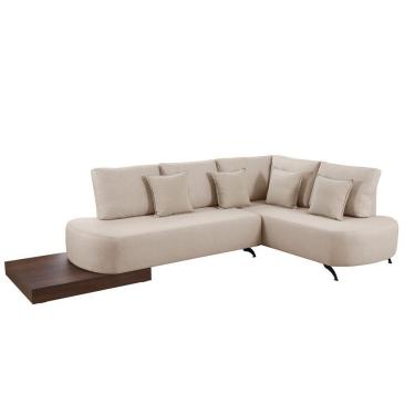 Imagem de Sofá De Canto Nori Curva Le 2,61m Em Linho Com Base Em Madeira Cor Cru 2320