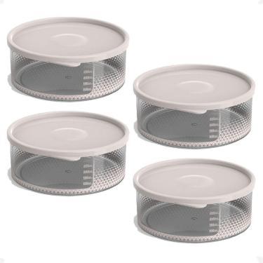 Imagem de 4 Pote Para Alimentos Transparente Redondo 370 Ml Com Tampa