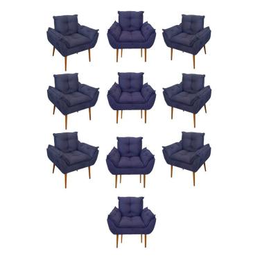 Imagem de Kit 10 Poltronas Opala Sala Quarto Recepção Salão Suede Cor:azul Marinho