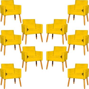 Imagem de Kit 10 Poltronas Decorativa Para Sala Nina Suede Cores Pé Palito 30cm Castanho - Amarelo, Suede