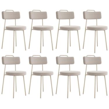 Imagem de Kit 08 Cadeiras Decorativas Estofada Sala Jantar Barcelona Arena L02 Bouclê Creme - Lyam