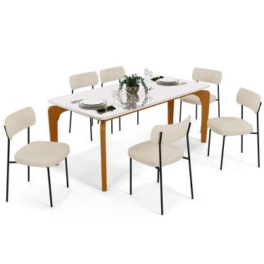 Imagem de Mesa De Jantar 160cm Off White Nature Com 6 Cadeiras Bege